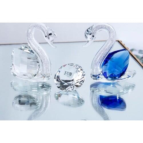 H&D 2pcs Crystal Swan Figurines Collection with Glass Diamond Home Wedding Decoration Creative Christmas Gifts (Clear&Blue)