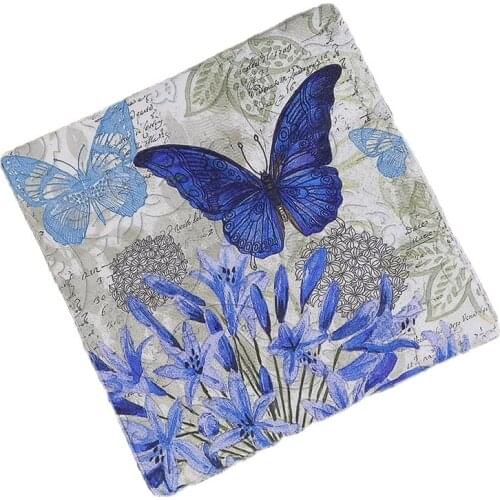 20 Vintage Napkin Paper Tissue Purple Flower Blue Butterfly Handkerchief Decoupage Wedding Birthday Party X-mas Serviettes Decor