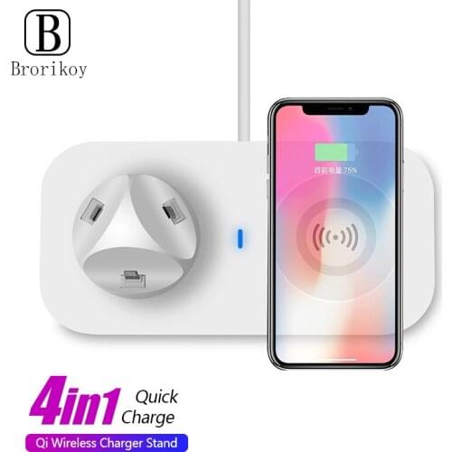 4 In 1 Wireless Charger Stand for iPhone 12 11 XS MAX XR X 8 Plus Wireless charged Dock For Huawei Samsung S20 S21 Plus Holder