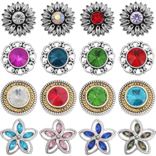 5pcs/lot Snap Jewelry Fashion Rhinestone Flower 18mm Snap Buttons Jewelry Fit 18mm Snap Button Bracelet