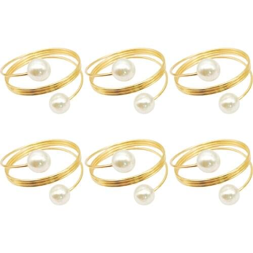 6Pcs Stylish Practical Multi-occasional Artificial Pearl Spring Shape Towel Napkin Ring Hotel Party Banquet Decor