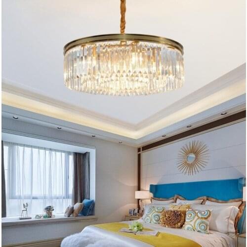 American wrought iron crystal chandelier creative LED restaurant lamp living room lamp round engineering modern personality