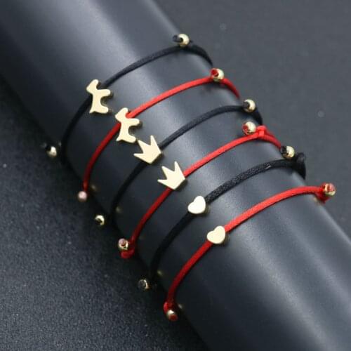 2pcs/set Copper Love Heart Star Crown Beads Bracelet Red Rope Thread Friendship Bracelets For Women Men Girl Boy Couple Bracelet