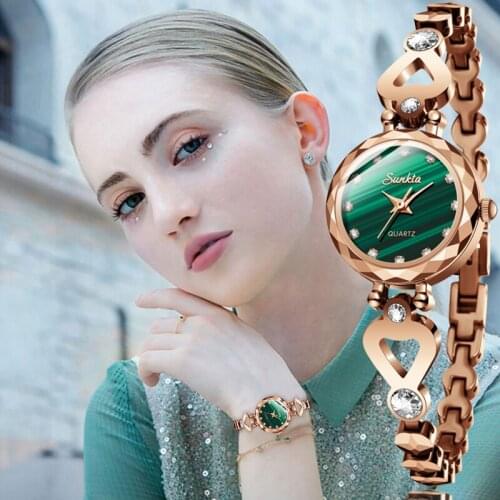 Sunkta Fashion Women Watches Rose Gold Luxury Stainless Steel Ladies Wrsitwatch Diamond Female Bacelet Watch Gift Montre Femme