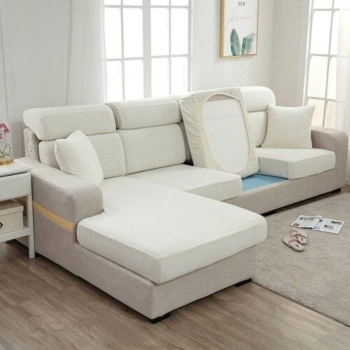 Sofa Seat Cushion Cover Plush Elastic Protector Sofa Cover Solid Color Thick Matching Washable Removable Couch Slipcover