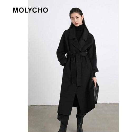 Black Hepburn style double-faced woolen cashmere coat mid-length woolen woolen coat for women autumn and winter