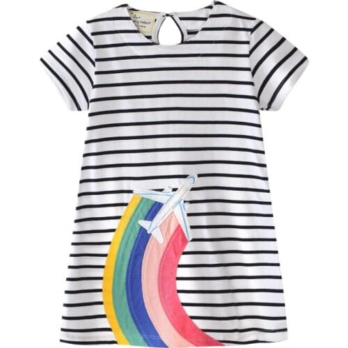 Baby Girl princess Dress with Animal rainbow Striped Cotton Kids Unicorn Party Dresses for Girls Clothes Casual Dress 2-7Y