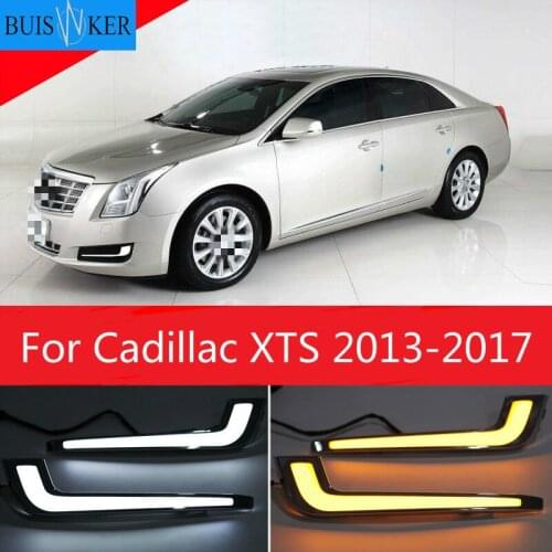2pcs LED DRL Daytime Driving Running Lights for Cadillac XTS 2013-2017 Pre-facelift Daylight Waterproof Yellow Turn Signal