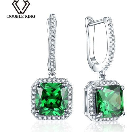 DOUBLE-R Created Green Emerald 925 Sterling Silver Drop Earrings Gemstone Jewelry for Women Wedding Earrings fine Jewelry Gifts