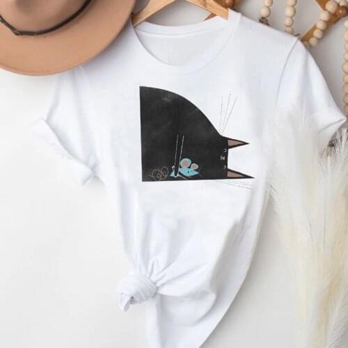 T-shirts Women Cartoon Cat Printing Funny Spring Summer Fashion Clothes Graphic T Tshirt Top Lady Print Female Tee T-Shirt