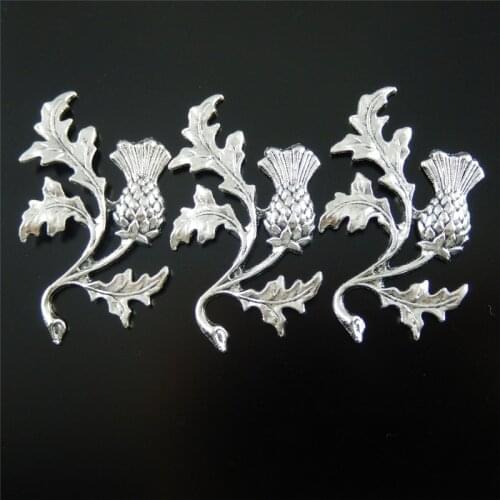 GraceAngie 10PCS Antique Style Silver Color Tone Alloy THISTLE Pendant Jewelry Accessory 47*32*2MM 32136