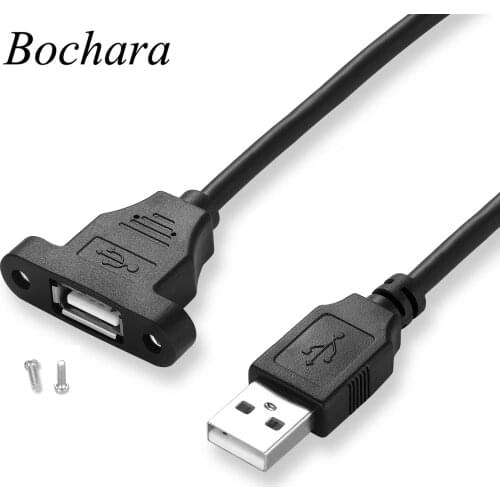 Bochara USB 2.0 Extension Cable Male to Female With Full Wrapped Screw Panel Mount Foil+Braided Shielded 30cm 50cm 1m 1.5m