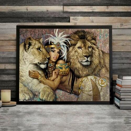 Ancient Egypt Sexy Lady Diamond Painting Full Drill Women and Lion Cross Embroidery Stitch Kit DIY Home Decor