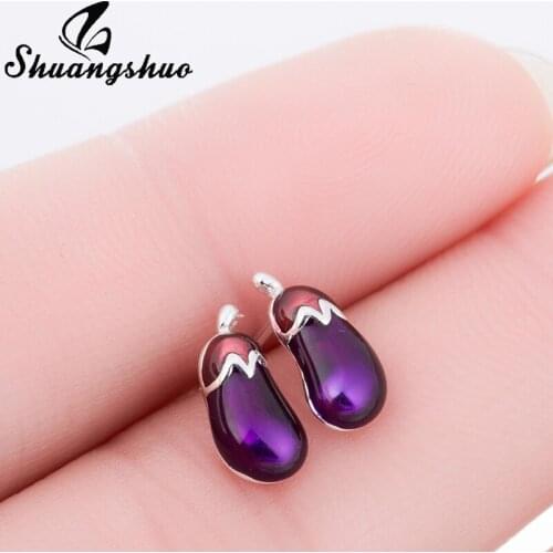 Shuangshuo Summer Jewelry Eggplant Earrings Pretty Vegetable Stud Earrings Plant Wedding Engagement Jewelry boucle d'oreille