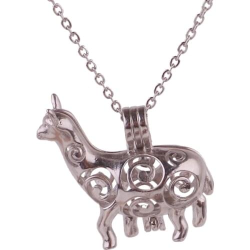 10pcs Copper cute sheep animals Beads Cage Essential Oil Diffuser Perfume Pearl Cage Locket necklace 45cm stainless steel chains