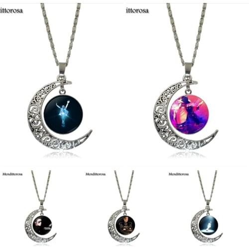 Mendittorosa Brand Silver Color Jewelry Fashion Moon Statement Necklace Glass Necklaces & Pendants For Women Michael Jackson