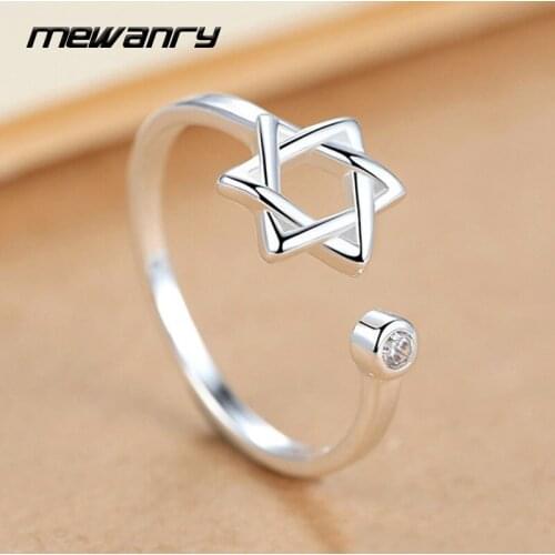 Mewanry 925 Sterling Silver Engagement Rings for Women New Trendy Sweet Hollow Star Zircon Bride Jewelry Party Gifts Wholesale
