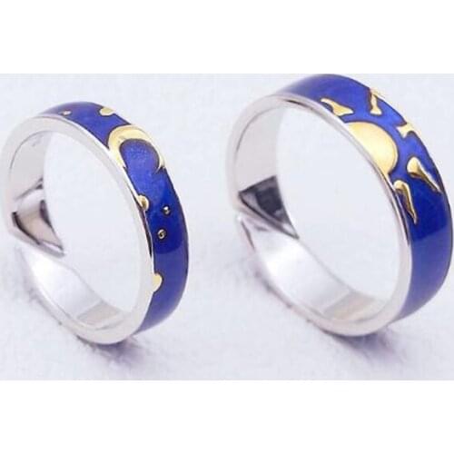 Fashion Van Gogh Moon Star Paired Couple Rings Tibetan Sliver Blue Promise Love Adjustable Paired Rings For Couple Women Unix