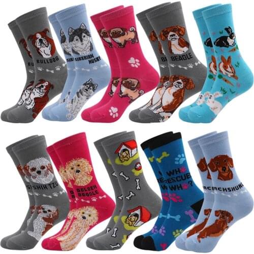 Fashion Cotton Women Mangy Dog Socks Cartoon Funny Hound Puppy Colorful Cute Soft Novelty Pink Girl Christmas Gift