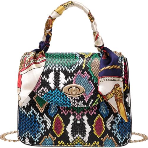 New Fashion Womens Bag Crocodile Pattern Silk Scarf Shoulder Bag Leather Diagonal Bags Small Square Bag Mobile Phone Coin Purse