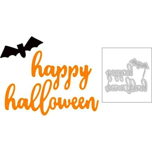 2020 New Happy Halloween English Word and Bat Silhouette Metal Cutting Dies For Scrapbooking Greeting Card Paper Making no stamp