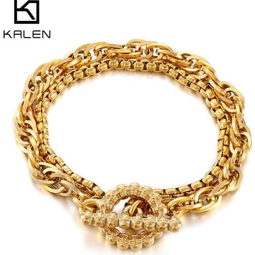 KALEN New Trendy Statement Metal Bracelet For Women Punk Retro Chain Geometric Multi-layer Wild Girl Party Banquet Gifts
