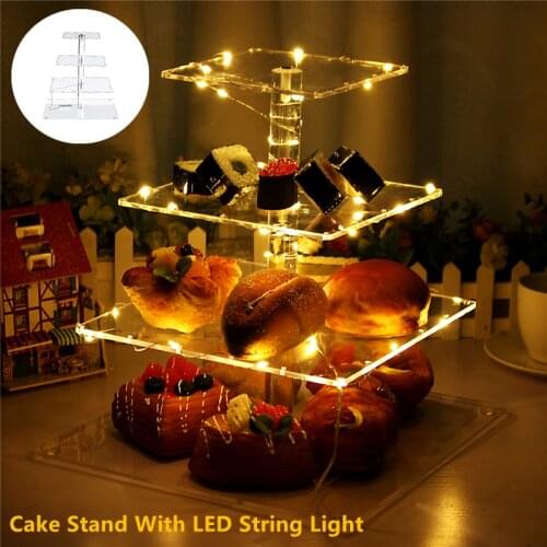 4 Layers Cupcake Stand Wedding Party Display Tower Tray Dessert Cake Holder with LED String Light