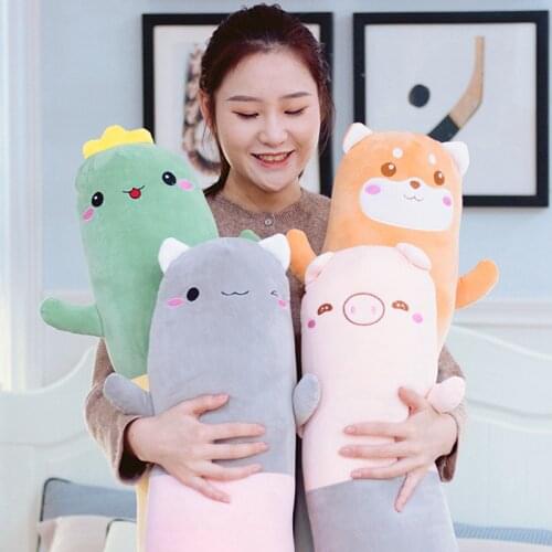100cm Huggable Cartoon Animals Plush Long Pillow Plants Long Cushion Dinosaur Cat Pig Stuffed Toys Bedroom Sleeping Pillow Gift