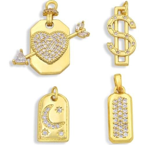 OCESRIO Brass Cubic Zirconia Gold Heart Charms for Jewelry Making US Dollars Necklace Charms Jewelry Making Supplies pdta303