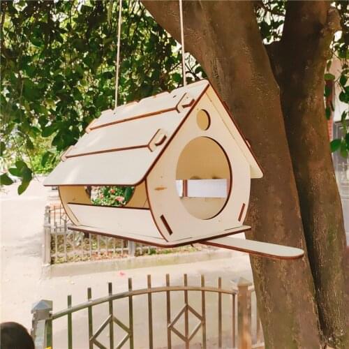 Hanging Wooden Bird Feeder DIY Assembled Garden Decoration Wild Outdoor Bird Cage Feeder Pendant Bird House Food Water Feed Case
