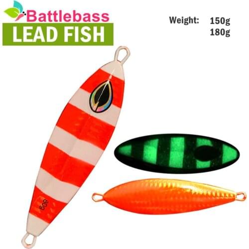 BATTLEBASS 1PC Luminous 150g 180g Glow Metal Jigs Peche Metal Jigging Lures Deep Sea Slow Jig Lures Fishing