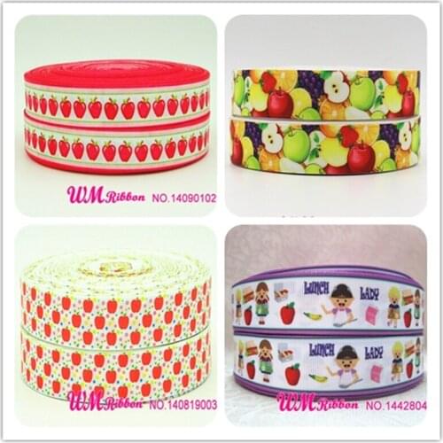 Q&N ribbon 16mm 22mm 25mm 38mm 50mm 75mm Apple Printed Grosgrain Ribbon 50yards/roll For Headband Hair Tie Free Shipping