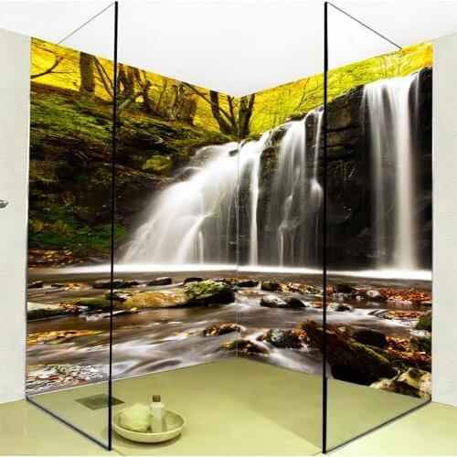 Custom Self-adhesive Bathroom Mural Wallpaper 3D Waterfalls Landscape Wall Sticker Modern Waterproof Home Decor Papel De Parede