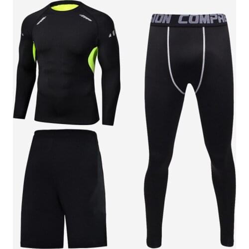 Sport Tight Trousers Long Sleeves Mens Gym Suit 3Pcs Suit Quick Running Stretch Quick Dry Men Pants Thermal Sports Underwear