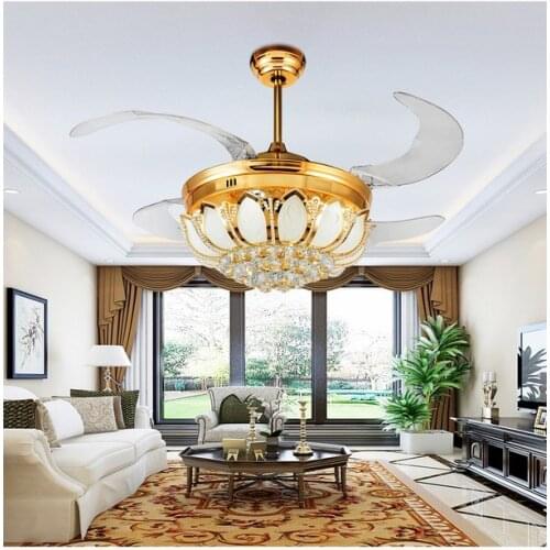 LED crystal fan lamp invisible ceiling fan modern simple living room bedroom fan pendent lamp restaurant fan FS4