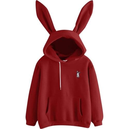 Cute Bunny Ears Print Hoodie Fleece Thickened Rabbit Ladies Hoodie Fashion Super Dalian Hoodie Pullover Street Sweatshirt Jacket