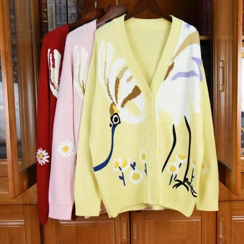 2021 Spring Womens Sweet knitted coat High quality 40% Wool loose V-neck Cardigans Top A973