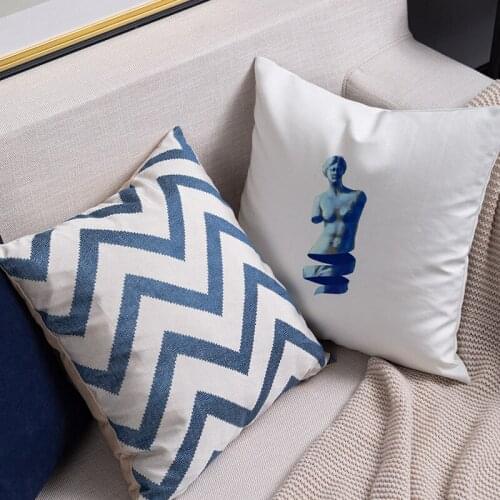 Waves 45*45 Cushion Cover Easter Throw Pillow Covers Decorative for Sofa Blue Color Home Decor Simple Style Printing Pillowcase