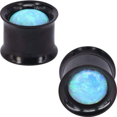 Blue Fire Opal Ear Plugs Flesh Tunnel Stainless Steel Ear Expanders Black Ear Plugs Strecher Piercing Women Men Body Jewelry