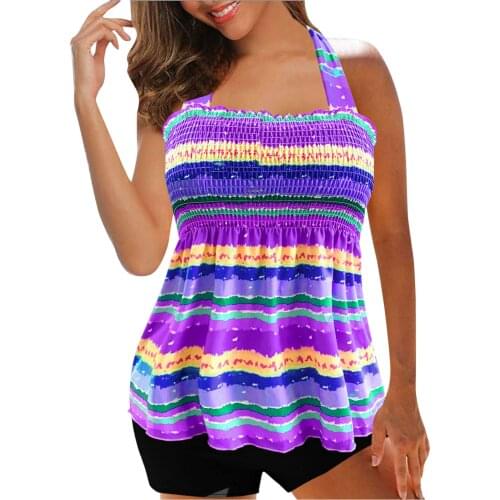 Women Swimwear Bikinis 2021 Woman Large Bikini Set Digital Print Suspender Beach Split Swimsuit Bathing Suit With Swimming Trunk