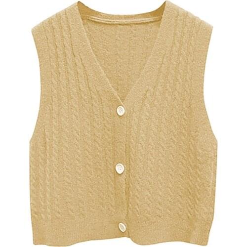 Women Vests Spring FashionSolid Color V Neck Single-breasted Braid Knitted Cardigan Waistcoat Vest All-match рубашка женская