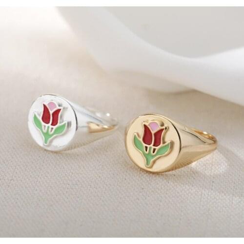 Cute Tulip Lover Couple Ring Plant Flower Engagement Wedding Rings For Women Men Vintage Finger Ring Jewelry Bague Anillos