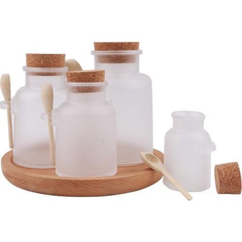 1 pc 100ml-500ml Empty Bath Salt Bottle Plastic Matte Cork Jar Women Mask Facial Container Refillable Bottle With Wood Spoon