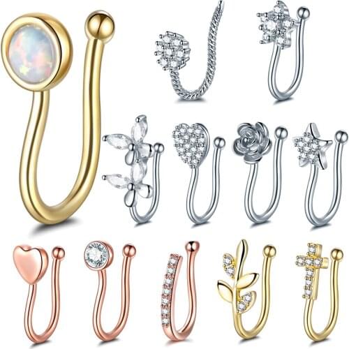 1Pc Copper Fake Nose Ring Non Piercing Clip On Nose Ring Punk Style Gold Color Heart Nose Cuff Fake Piercing Nariz Jewelry