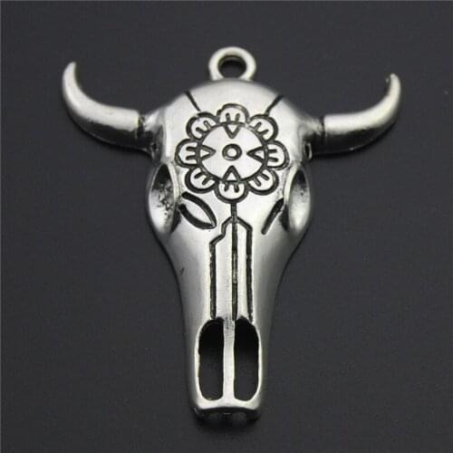 1PCS Silver Color Large Cow Bull Ox Head Skull Charms Pendants for Jewelry Making Findings A2298