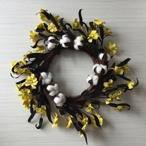 18 Inch Artificial PE Wild Chrysanthemum Natural Cotton Boll Twig Base Wreath Home Decoration Door Wreath