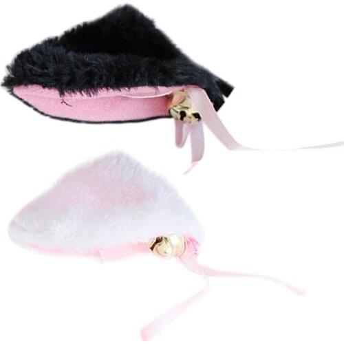 2Pcs/Pair Women Girls Night Party Cute Fluffy Plush Fox Cat Ears Hair Clips With Jingle Bell Bowknot Decor Duckbill Hairpins