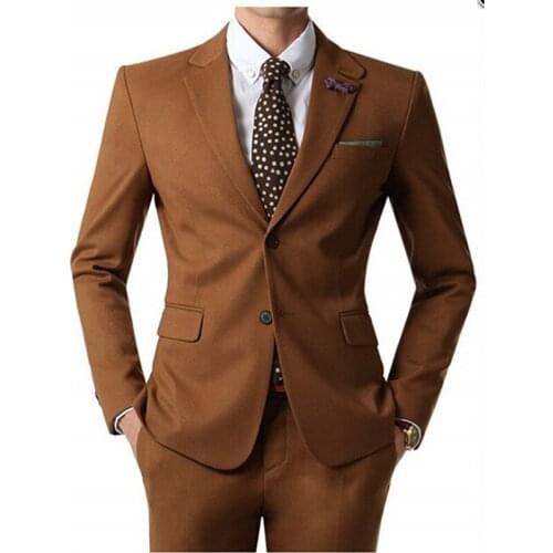 2020 Brown Suit Mens Wedding Suits Custom Made Slim Fit Business Suit Men Fashion Groom Tuxedos 2 Piece Set (Jacket+Pants)