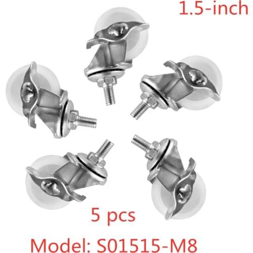 5 Pcs/Lot Spot 1.5-inch M8 Screw Rod Brake Universal Wheel Light White Pp Steering Caster Lunch Break Folding Bed Furniture
