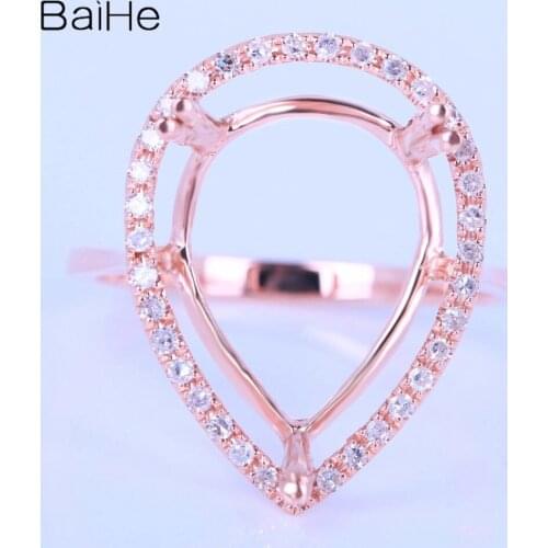 BAIHE Solid 14K Rose Gold Pear Wedding Women Cute/Romantic Fine Jewelry Elegant unique Semi Mount Gift Ring